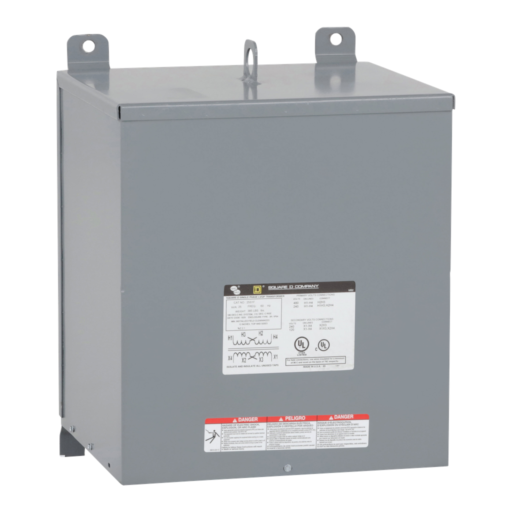 25S1F – Transformer, dry type, encapsulated, 25kVA, 1 phase, 240x480V primary, 120/240V secondary, 15B, 115C rise