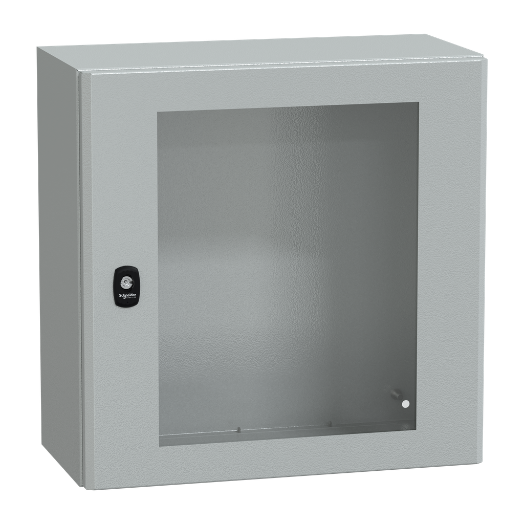 NSYS3D5525T – Wall mounted steel enclosure, PanelSeT S3D, transparent door, without mounting plate, 500x500x250mm, IP66, IK08