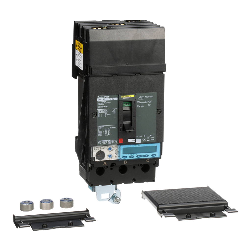 JGA36250U43X – Circuit breaker, PowerPacT J, 250A, 3 pole, 600VAC, 18kA, I-Line, Micrologic 5.2A, 80%, ABC