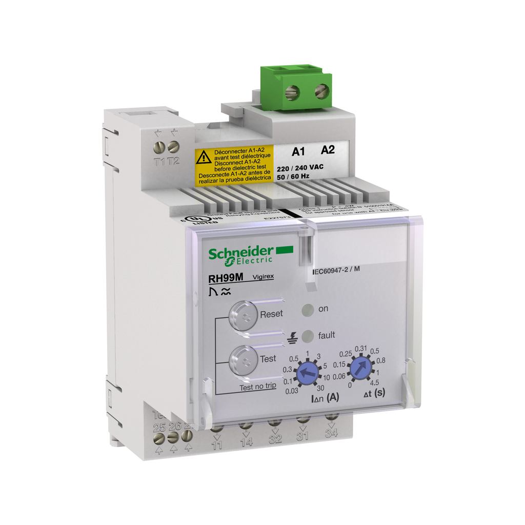 56473TD – Residual current protection relay, Vigirex RH99P, manual time delay, 240VAC, front panel mounting, UL