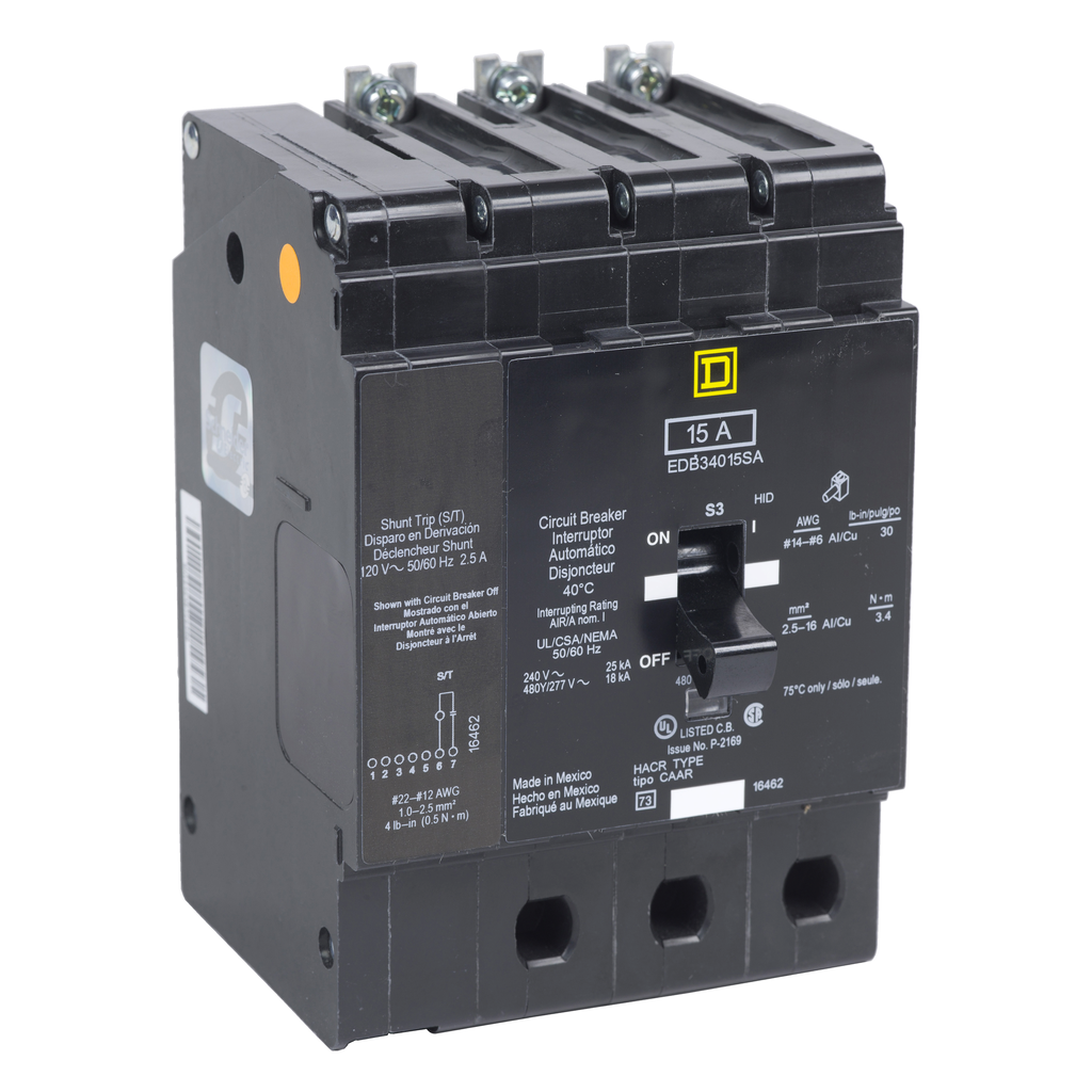 EGB34020SA – Mini circuit breaker, E-Frame, 20A, 3 pole, 480Y/277VAC, 65kA max, bolt on, shunt trip