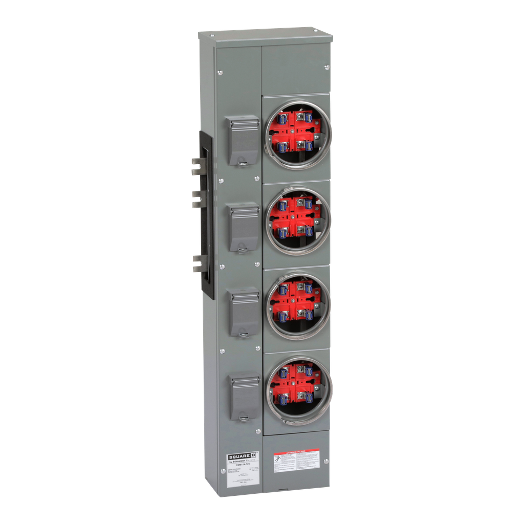 EZM114125 – Branch unit, EZ Meter-Pak, 125A, 4 x 4 jaw sockets, 120/240VAC, no bypass, ringed, 800A Al busbar