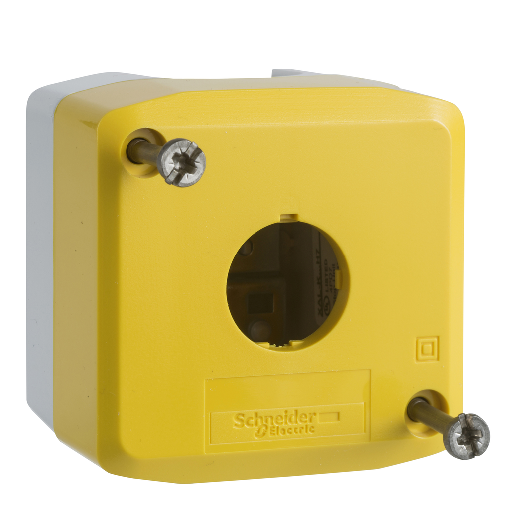 XALK01H7 – Empty control station, Harmony XALD, XALK, plastic, yellow, 1 cut out, unmarked, UL CSA certified