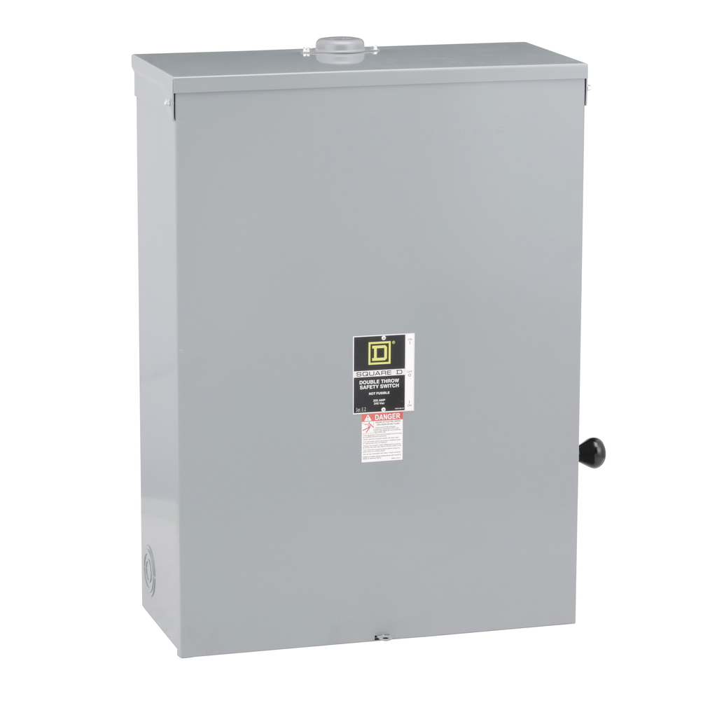 DTU324NRB – Safety switch, double throw, non fusible, 200A, 240VAC, 250VDC, 3 pole, 15HP, neutral, NEMA 3R, bolt on
