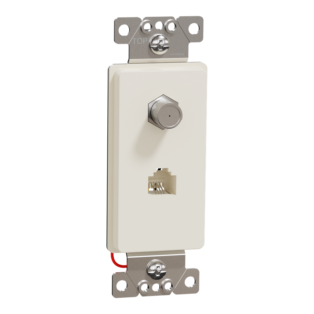 SQR87CT1LA – TV/telephone socket, X Series, F connector/RJ11 (4P4C), 1 gang, light almond, matte finish