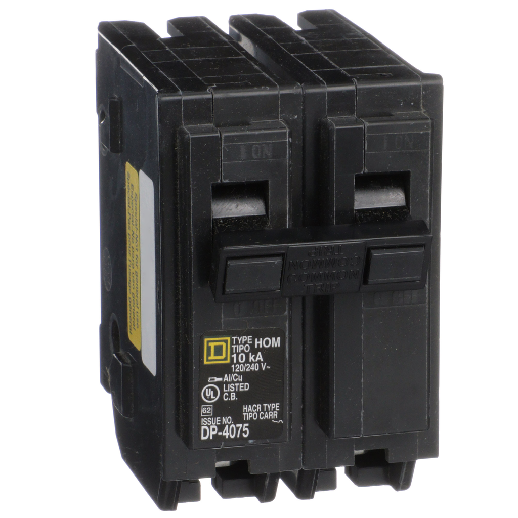 HOM2205219 – Mini circuit breaker, Homeline, 20A, 2 pole, 120/240VAC, 10kA AIR, standard type, plug in, high amp lug, UL