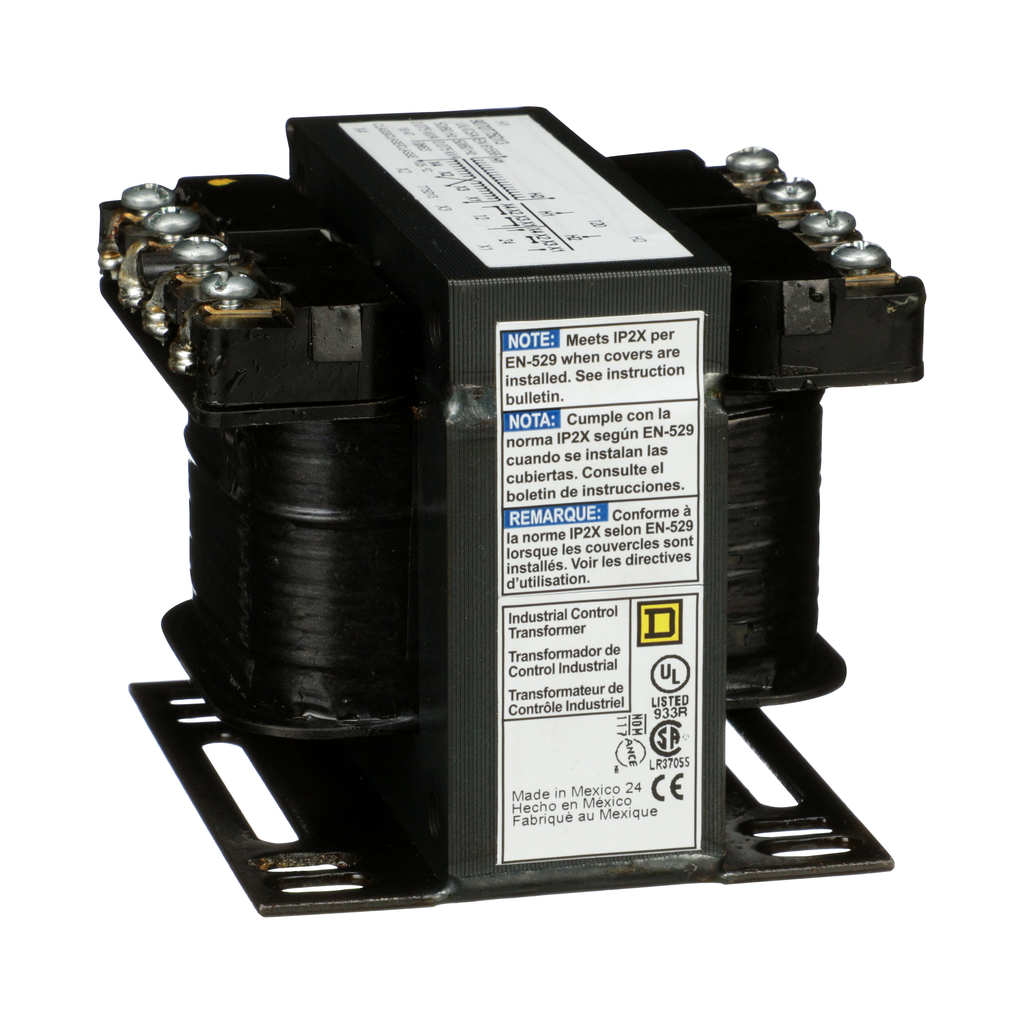 9070T75D13 – Transformer, Type T, industrial control, 75VA, 1 phase, 120V primary, 12/24V secondary, 55C rise