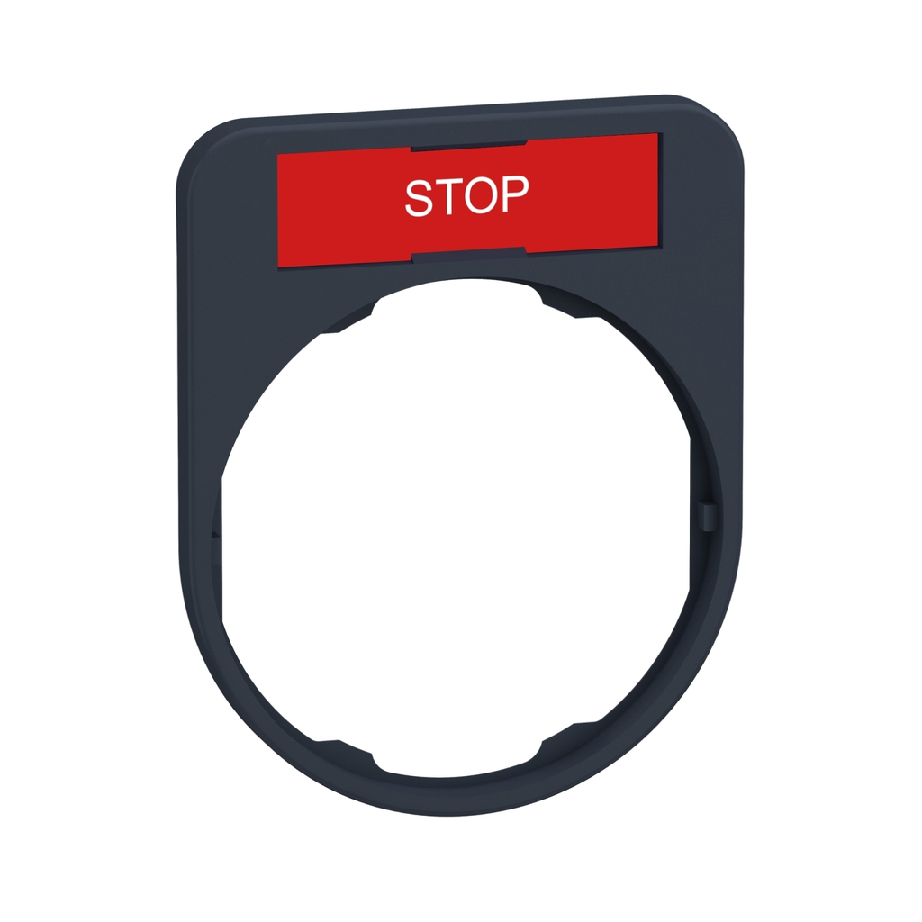 Mayer-DDS-Legend holder, Harmony XB5, 40 x 50mm, for flush mounted heads, plastic, dark grey, white marked STOP-1