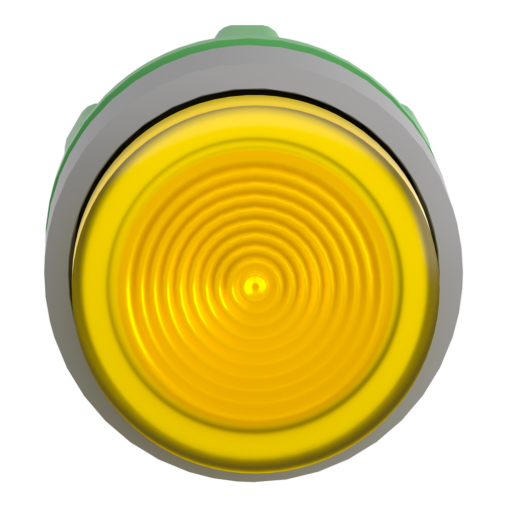 Mayer-DDS-Head for illuminated push button, Harmony XB5, grey bezel, yellow projecting, 22mm, universal LED, grooved lens-2