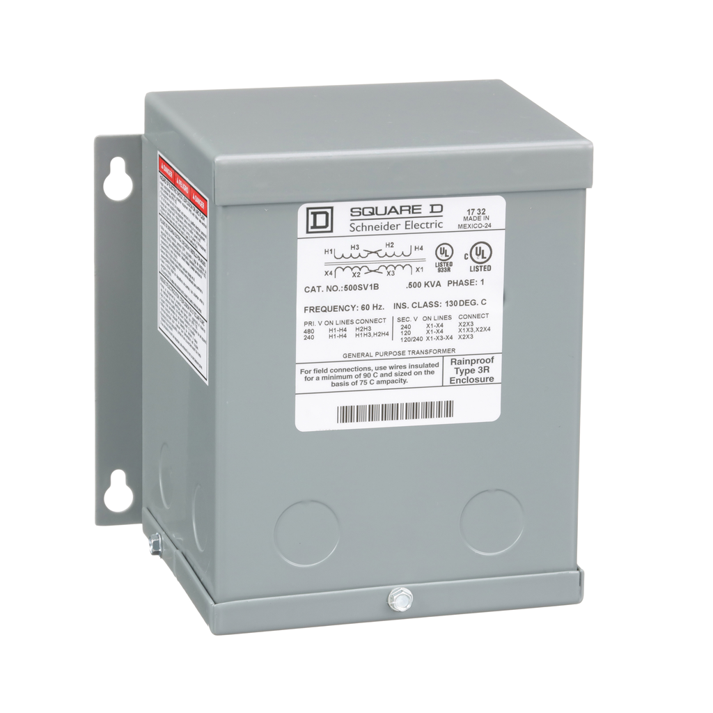 500SV1B – Transformer, dry type, encapsulated, 0.5kVA, 1 phase, 240x480V primary, 120/240V secondary, 5A, 55C rise