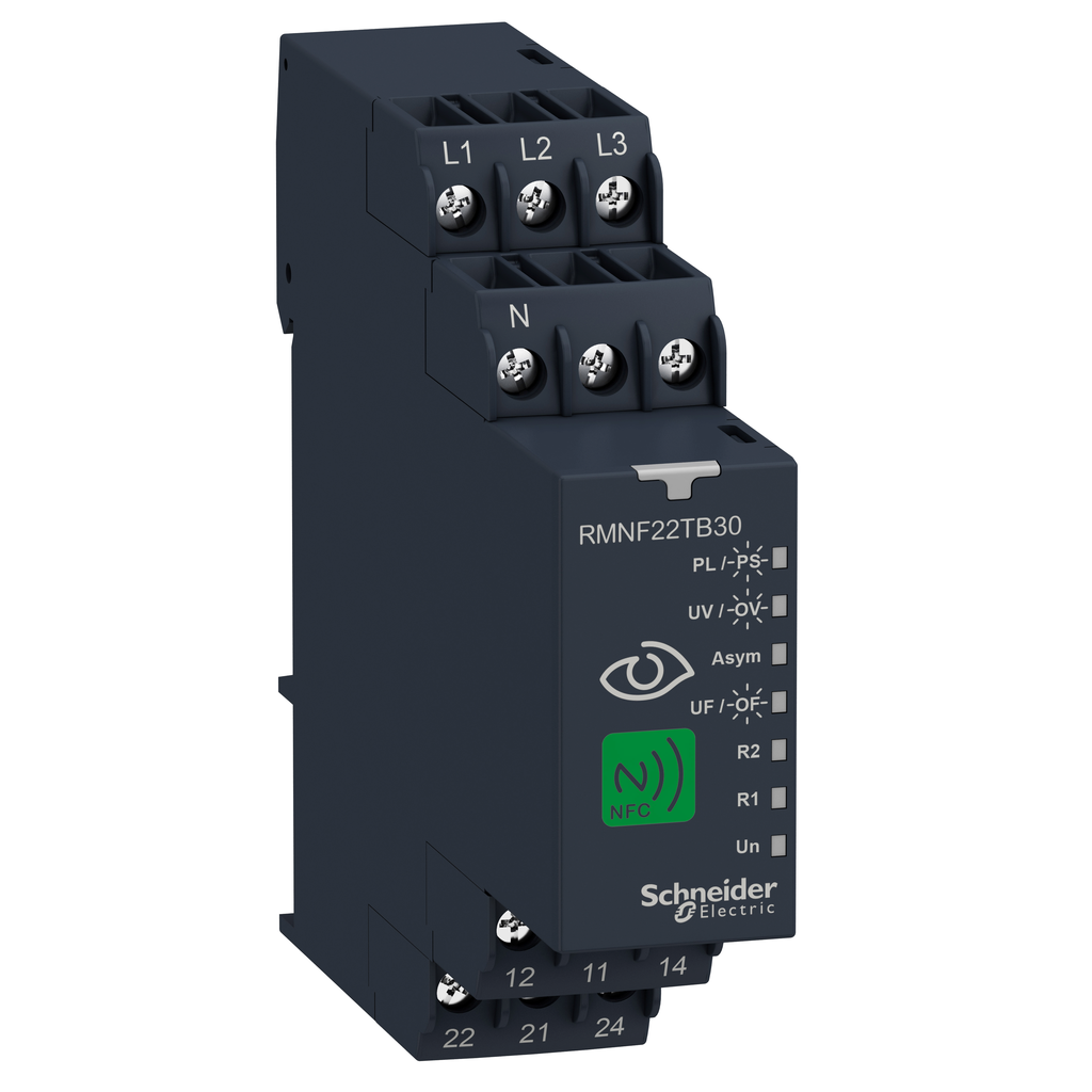 RMNF22TB30 – 3-phase control relay, Harmony Control Relays, 8A, 2CO, overfrequency and underfrequency, 208â€¦480V AC