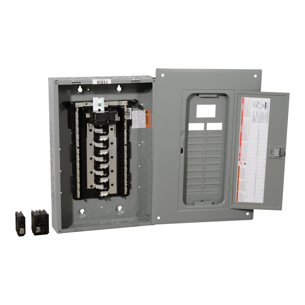 HOM2040M100PCVP – Load center, Homeline, 1 phase, 20 spaces, 40 circuits, 100A convertible main breaker, PoN, NEMA1, value pack