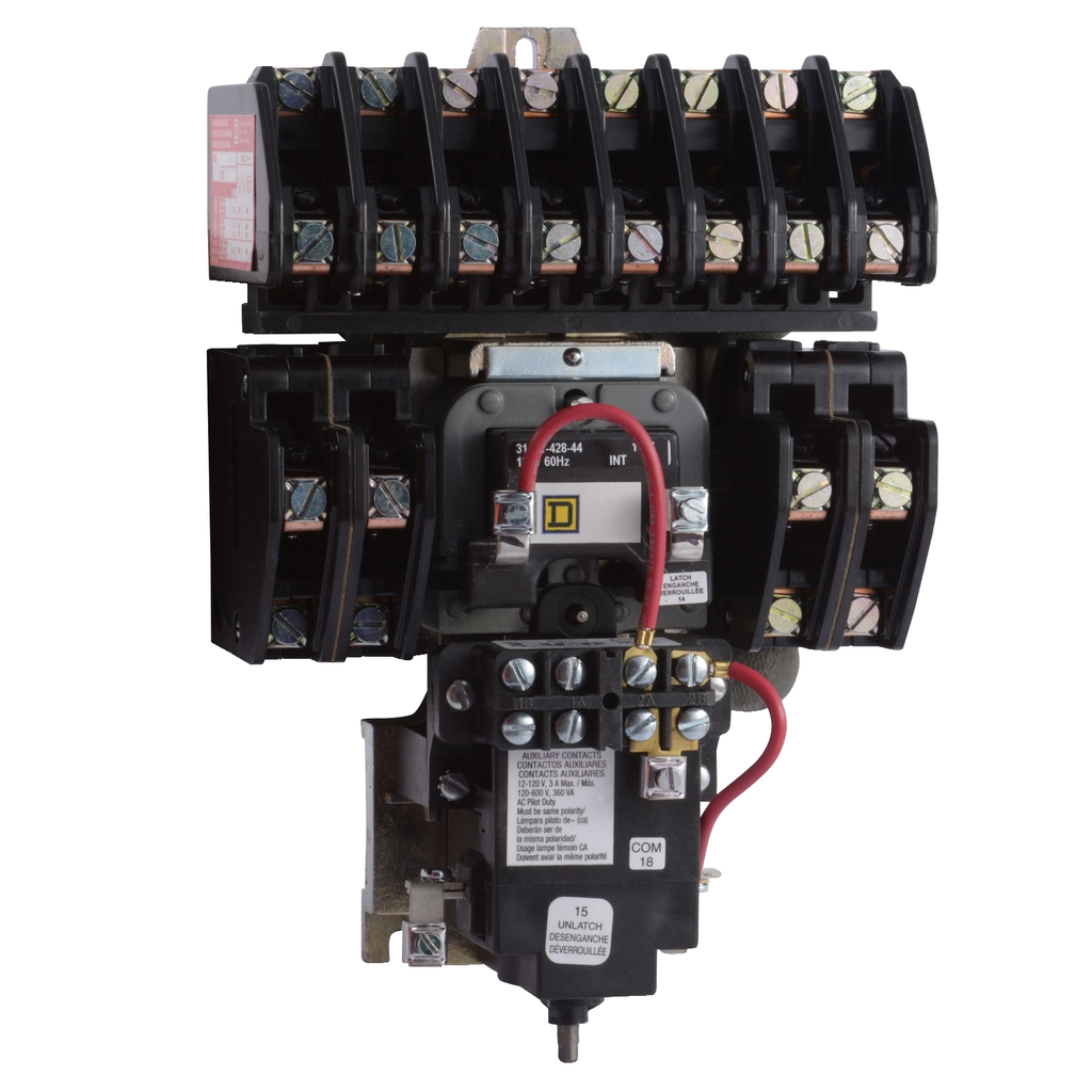 Product image for Square D 8903LXO1000V04 277 VAC 30 Amp 10-Pole 10NO Open Type Mechanically Held Lighting Contactor