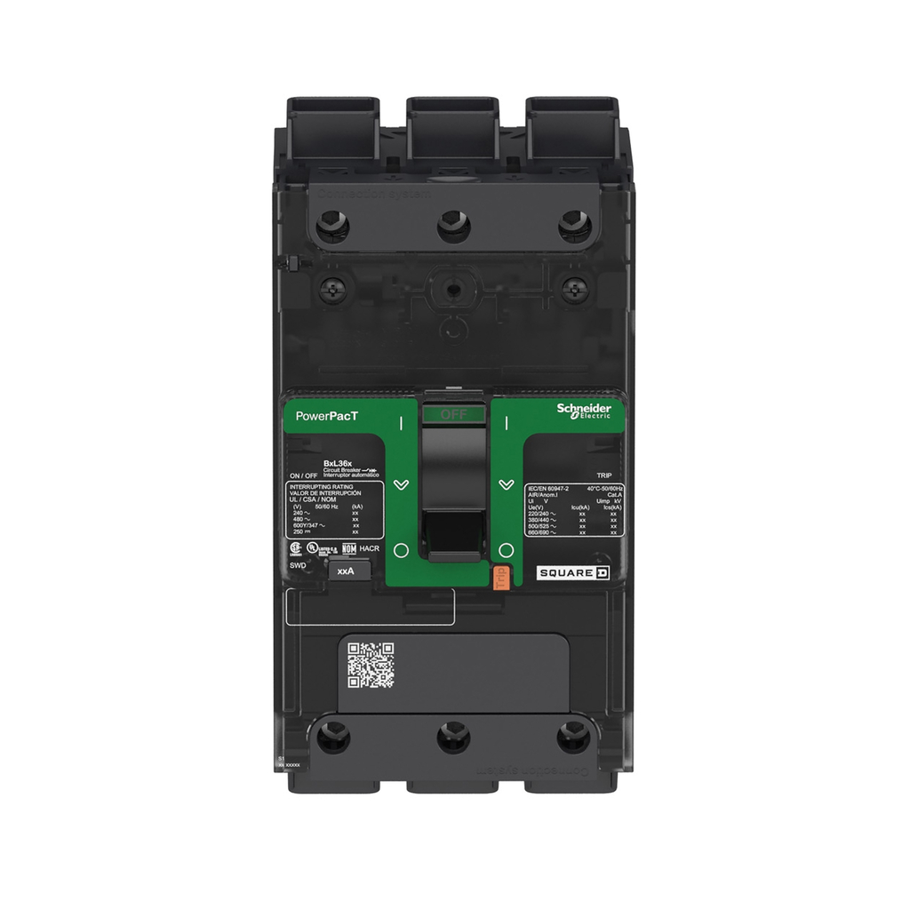 Mayer-DDS-Circuit breaker, PowerPacT B, 15A, 3 pole, 600Y/347VAC, 14kA, lugs, thermal magnetic, 80%, control wire ON end-3