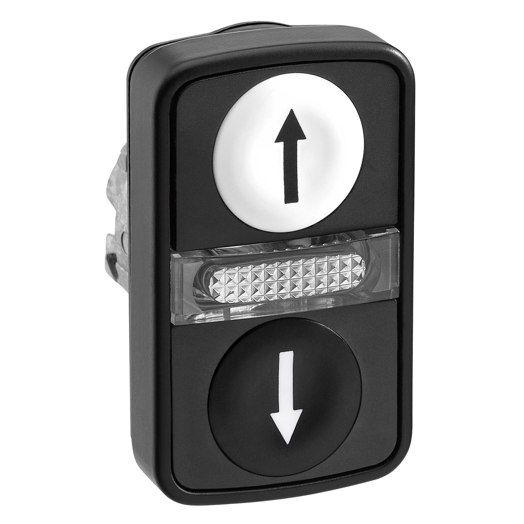 Mayer-DDS-Head for illuminated double headed push button, Harmony XB4, white flush/black flush pushbutton 22mm with marking-1