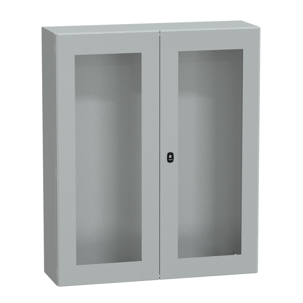 NSYS3D121030DT – Wall mounted steel enclosure, PanelSeT S3D, double transparent door, without mounting plate, 1200x1000x300mm, IP55, IK08