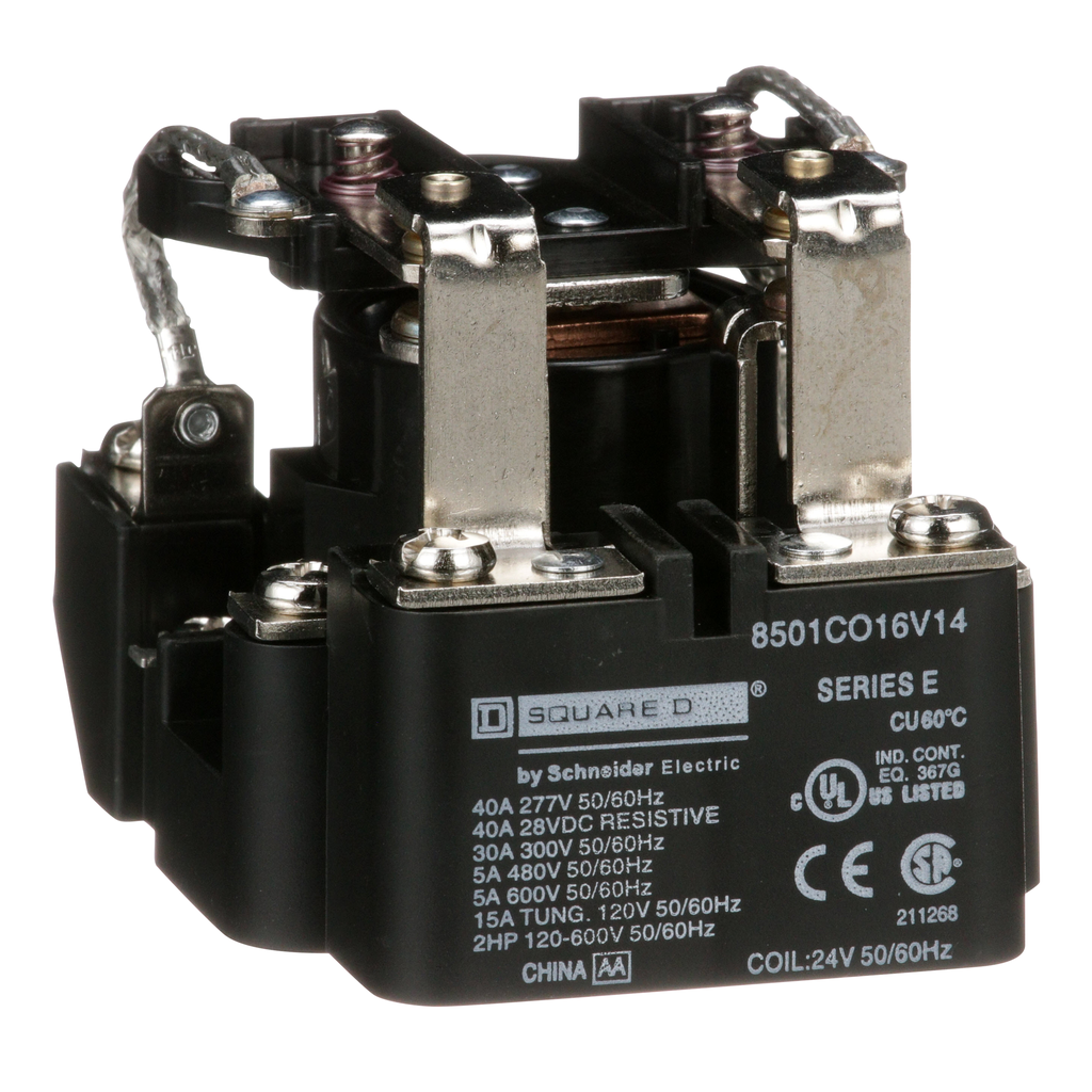 8501CO16V14 – Power Relay, Type C, 2 hp, 30A resistive at 300VAC, DPDT, 2 normally open and 2 normally closed contact, 24VAC coil
