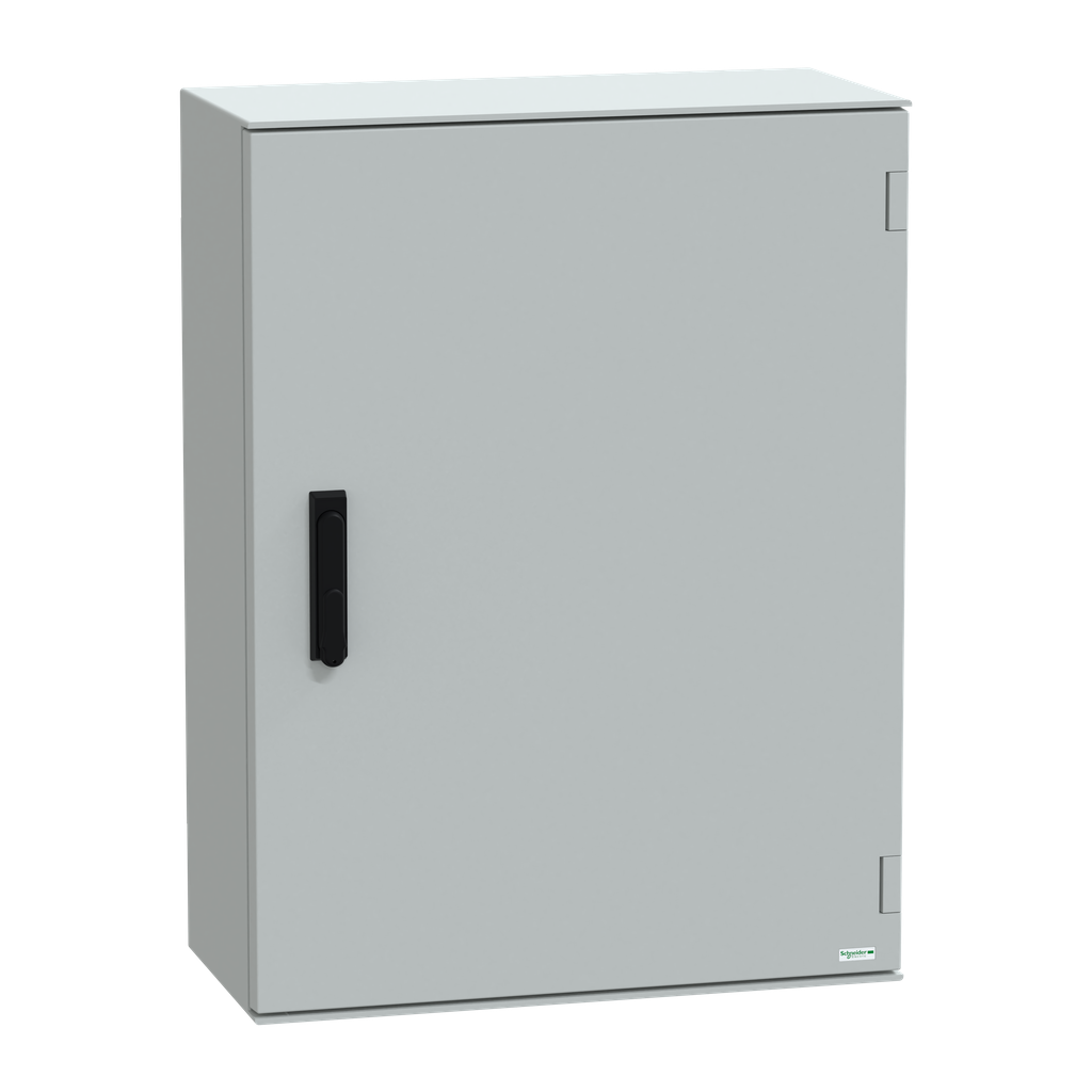 NSYPLM86VG – Wall mounted polyester enclosure, Thalassa PLM, plain door, with handle, 847x636x300mm, IP66, IK10, RAL 7035