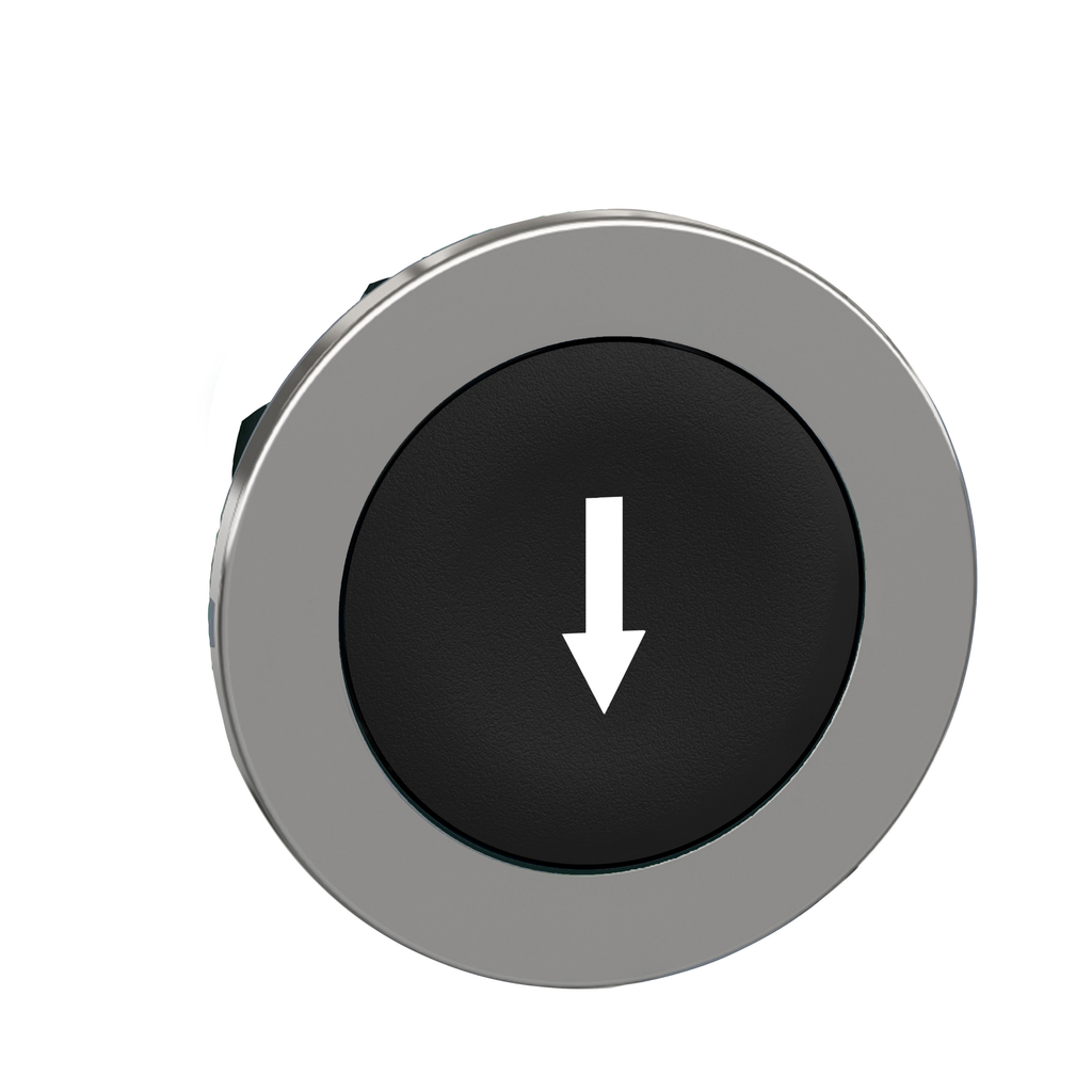 ZB4FA335 – Flush mounted push button head, Harmony XB4, metal, black, 30mm, spring return, marked DOWN ARROW
