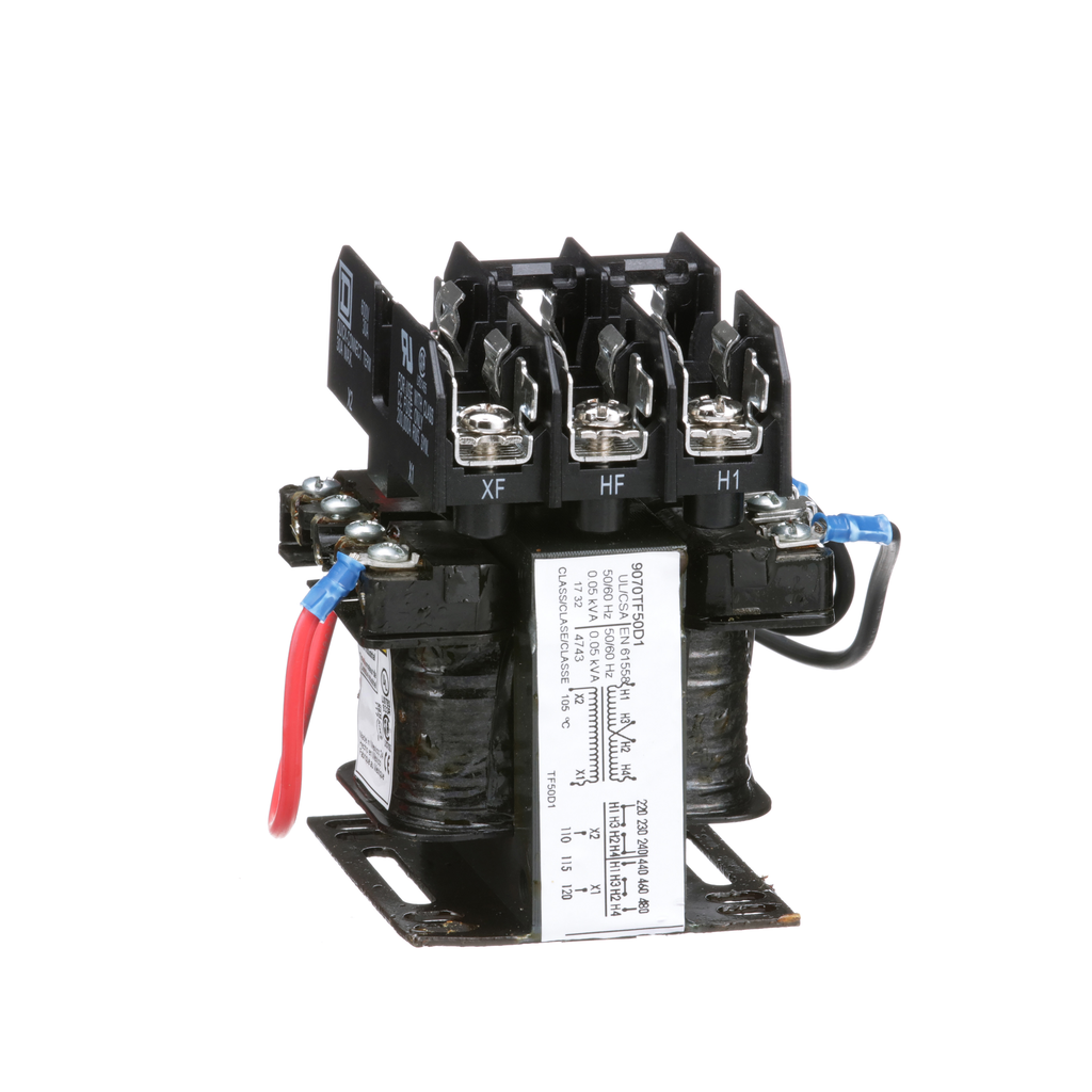 9070TF50D1 – Industrial control transformer, Type TF, 1 phase, 50VA, 240x480V primary, 120V secondary, 50/60Hz
