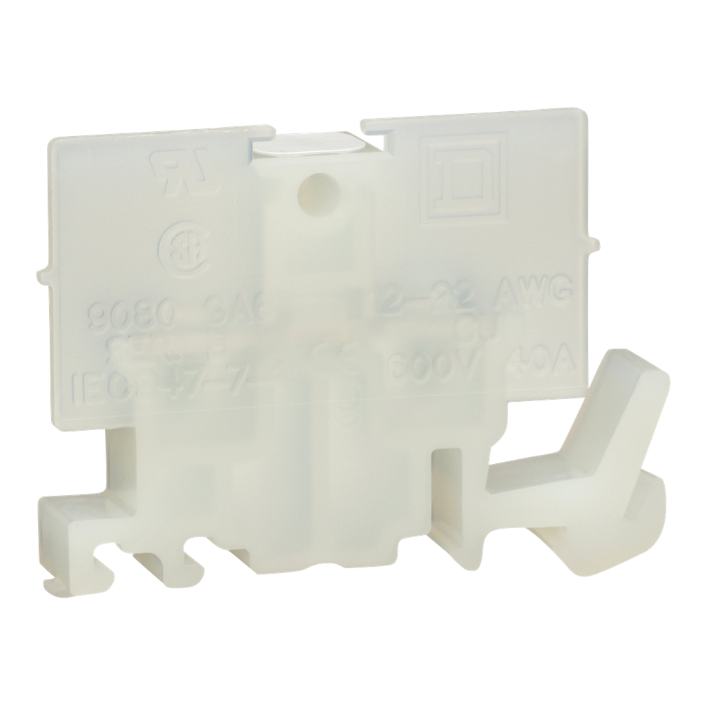 9080GA6 – Terminal block, Linergy, flat terminal connector, natural colored block, 40A, 600V