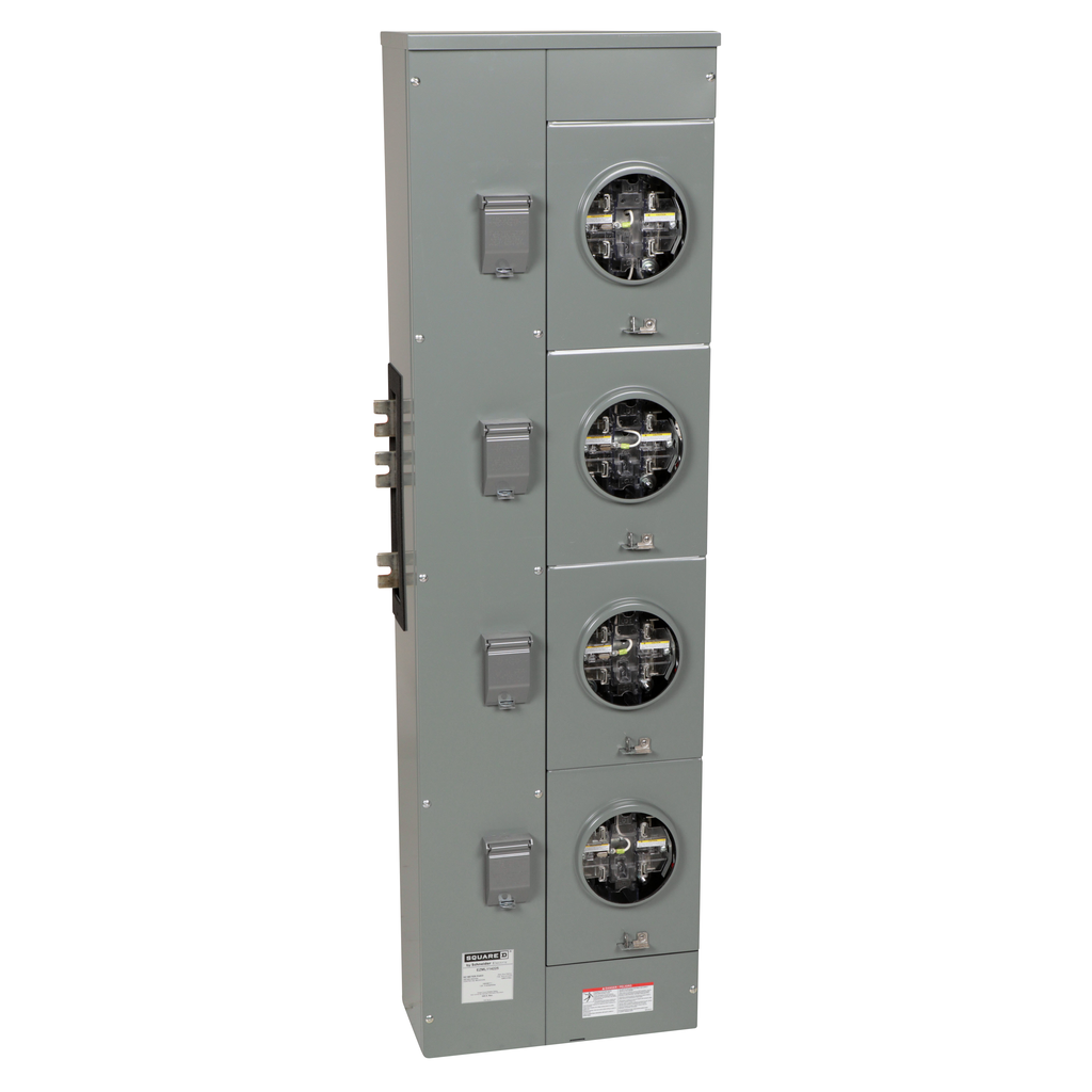 EZML114225 – Branch unit, EZ Meter-Pak, 225A, 4 x 5 jaw sockets, 120/240VAC, lever bypass, ringless, 1200A Al/Cu busbar