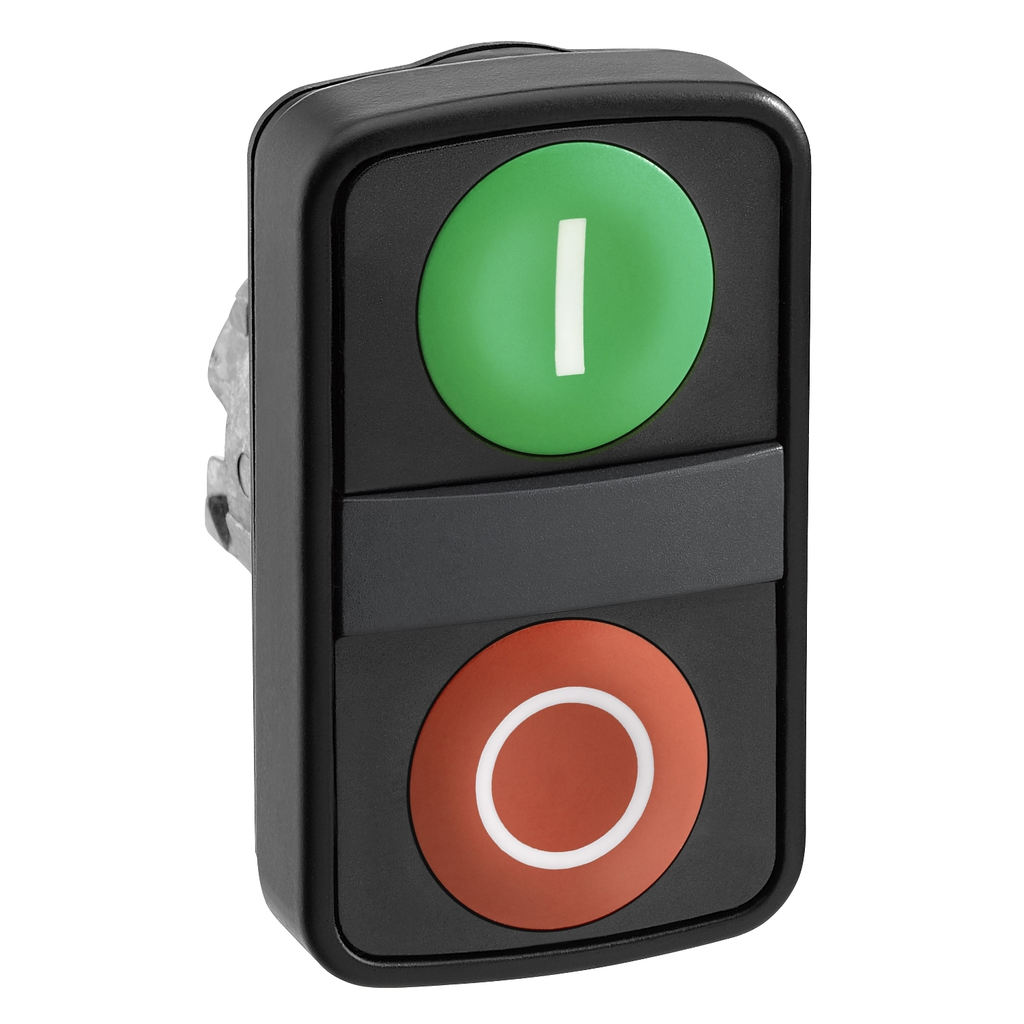 Mayer-DDS-Head for double headed push button, Harmony XB4, green flush/red projecting pushbutton 22mm with marking-1