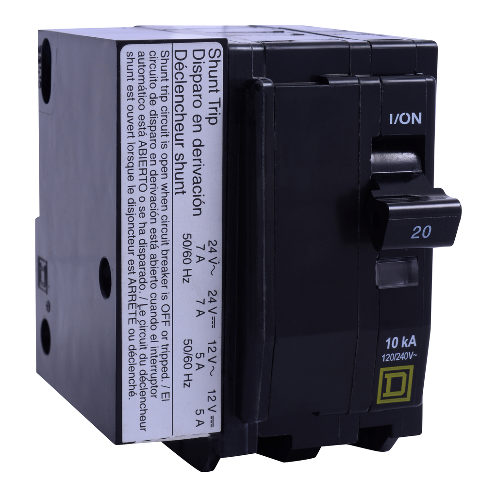 QO2301042 – Mini circuit breaker, QO, 30A, 2 pole, 120/240VAC, 10kA, plug in, AC/DC shunt