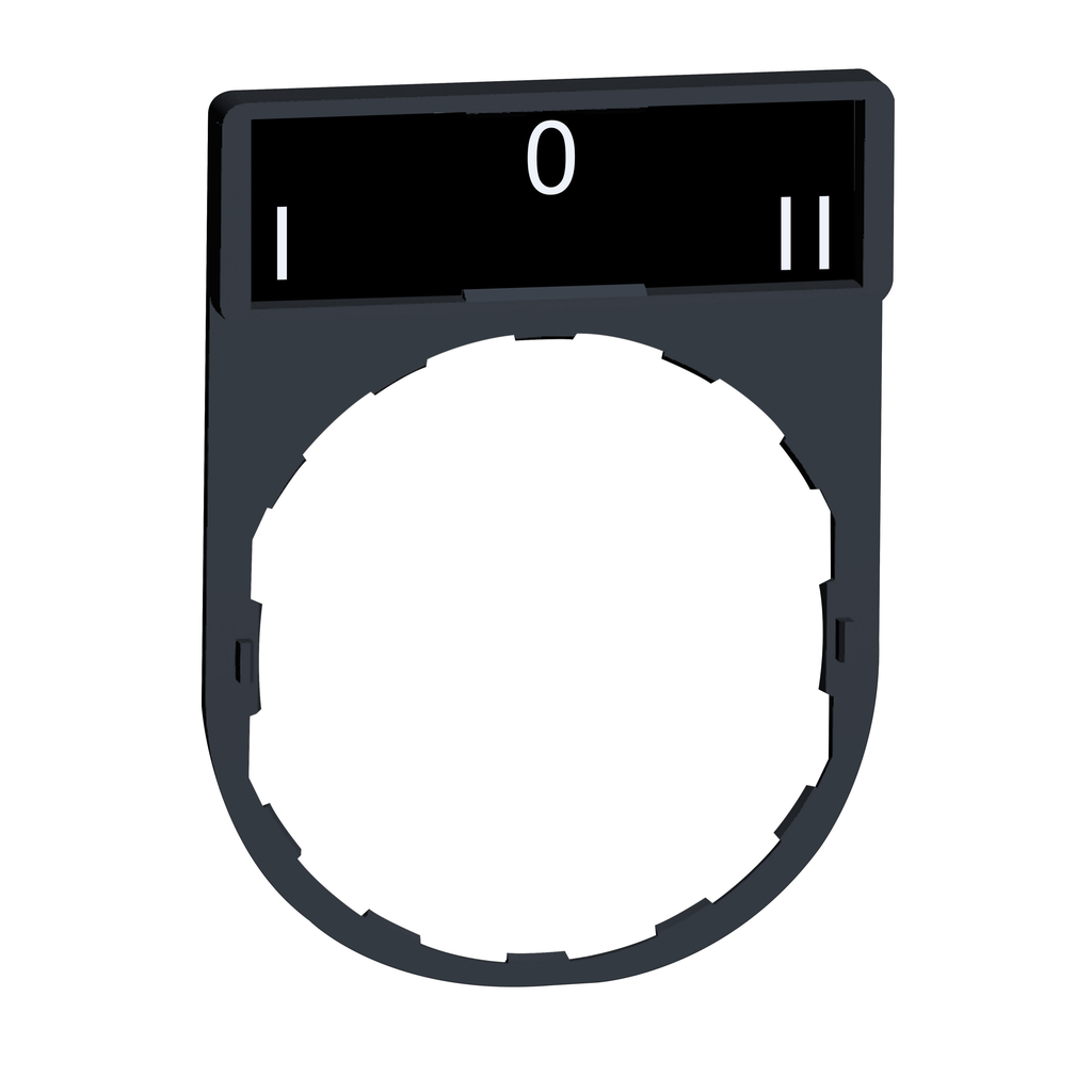 ZBY2186 – Legend holder, Harmony XB4, 30 x 40mm, plastic, 8 x 27mm legend, white marked I-O-II