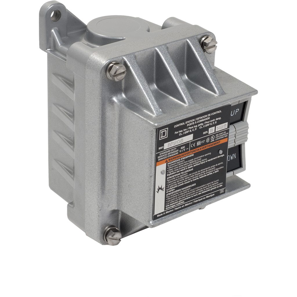 9001BR208 – Push button, Type B, standard duty control station, 5A, 600 VAC, UP/DOWN, NEMA 7/9