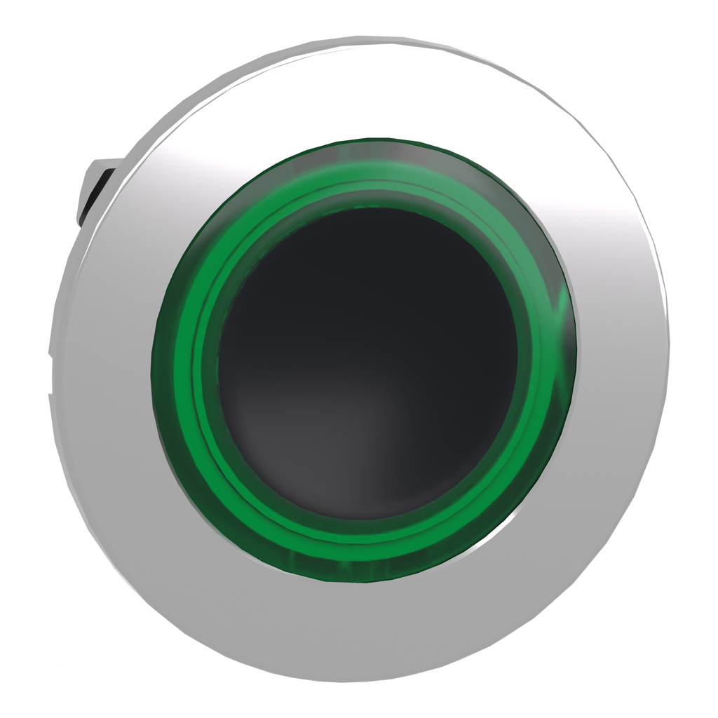 ZB4FW933 – Head for illuminated push button, Harmony XB4, plastic, green flush, 30mm, universal LED, spring return, illuminated ring