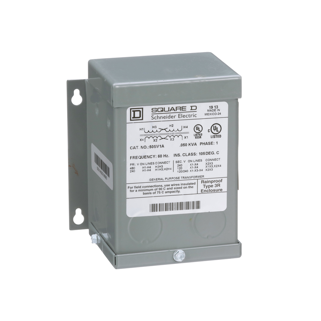 50SV1A – Transformer, dry type, encapsulated, 0.05kVA, 1 phase, 240x480V primary, 120/240V secondary, 1A, 55C rise