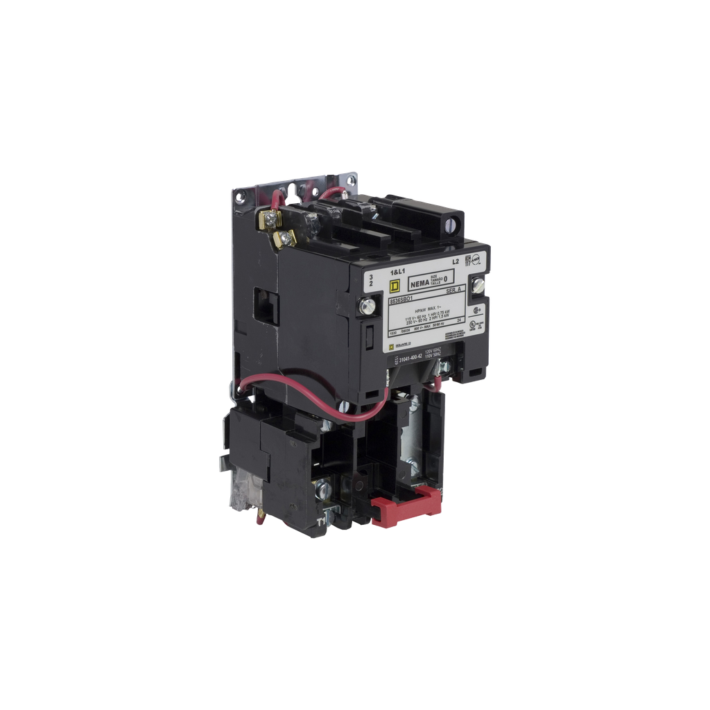 8536SBO1V02 – NEMA Motor Starter, Type S, nonreversing, Size 0, 18A, 2 HP at 230 VAC, 5 kA SCCR, 1 phase, 2 pole, melting alloy, 120 VAC coil, open
