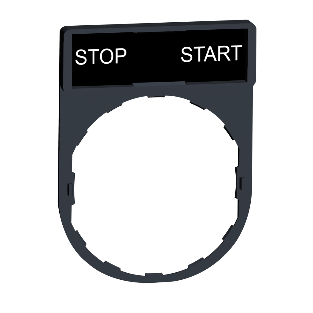 ZBY2366 – Legend holder, Harmony XB4, 30 x 40mm, plastic, 8 x 27mm legend, white marked STOP-START