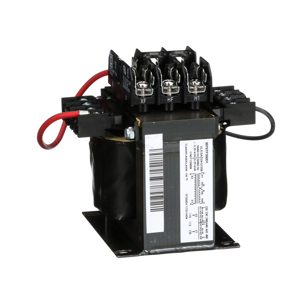 9070TF350D1 – Industrial control transformer, Type TF, 1 phase, 350VA, 240x480V primary, 120V secondary, 50/60Hz