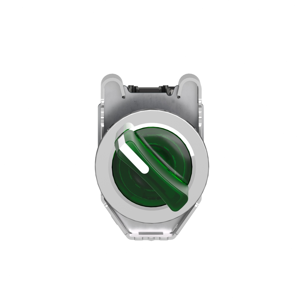 XB4FK123M5 – Illuminated selector switch, Harmony XB4, metal, green handle, 30mm, universal LED, 2 positions, 1NO   1NC, 230…240V AC