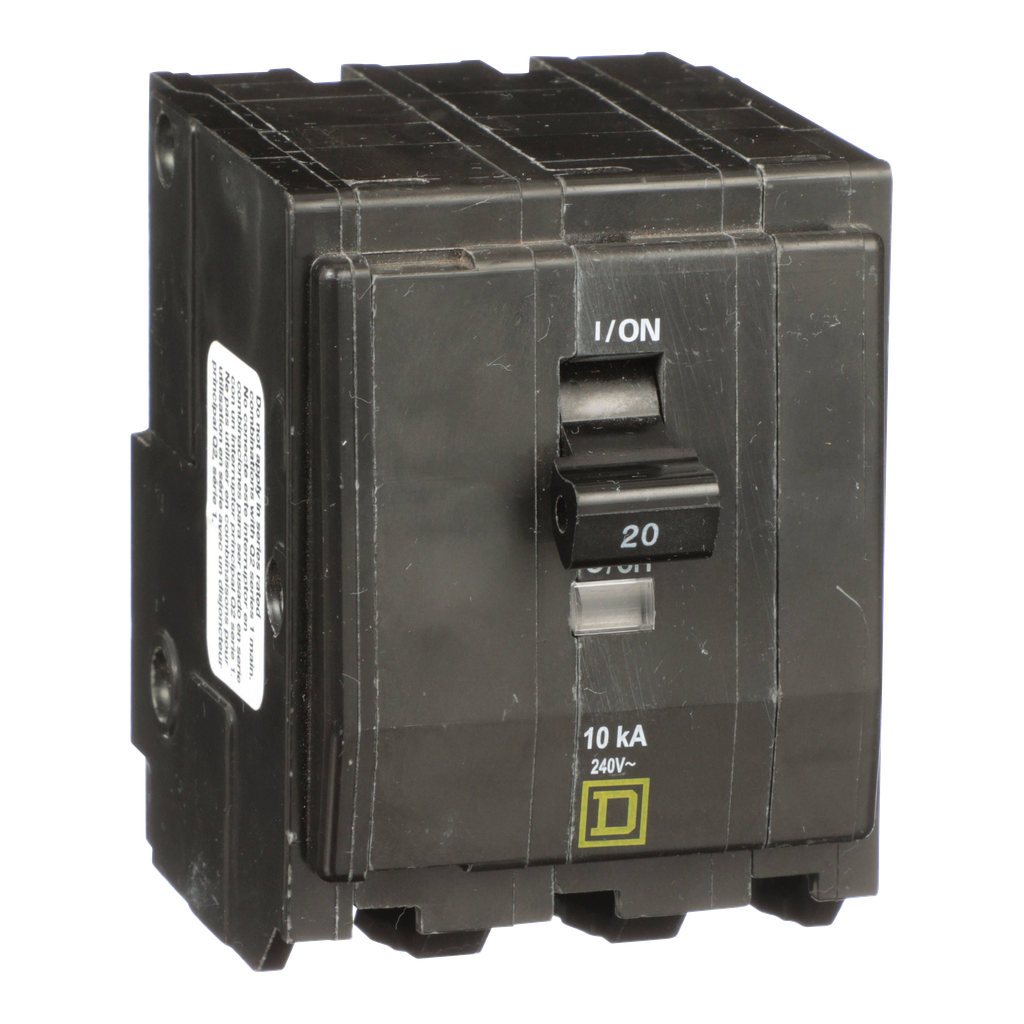 QO3205237 – Mini circuit breaker, QO, 20A, 3 pole, 120/240VAC, 10kA, plug in, ring