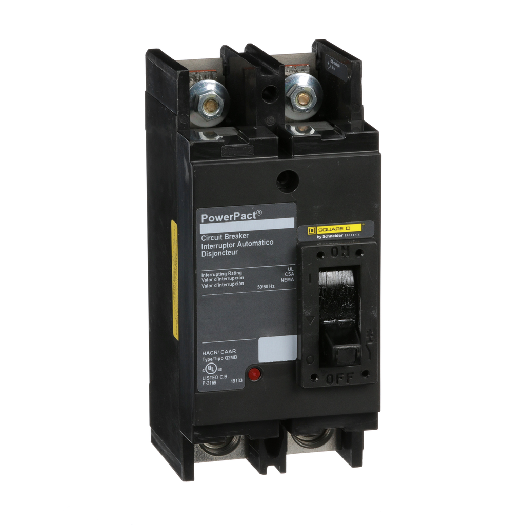 QGP22125TM – Circuit breaker, PowerPacT Q, 125A, 2 pole, 240VAC, 65kA, lugs, thermal magnetic, 80%, bottom of panel