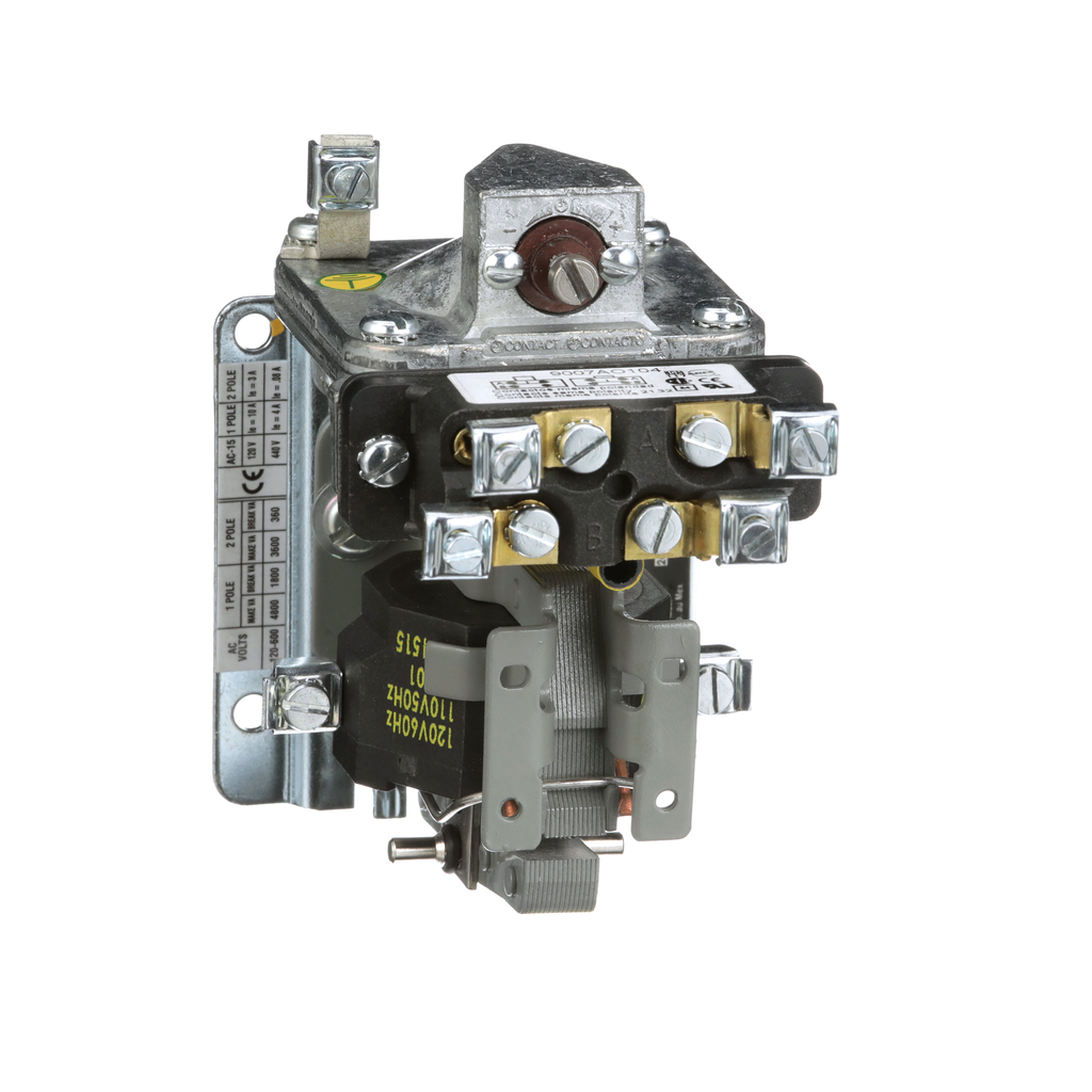 9050AO10DV02 – Timing Relay, Type A, pneumatic, off delay, 0.1 to 60 seconds, 15A, 600V, SPDT, timed, 110/120VAC 50/60Hz coil, open