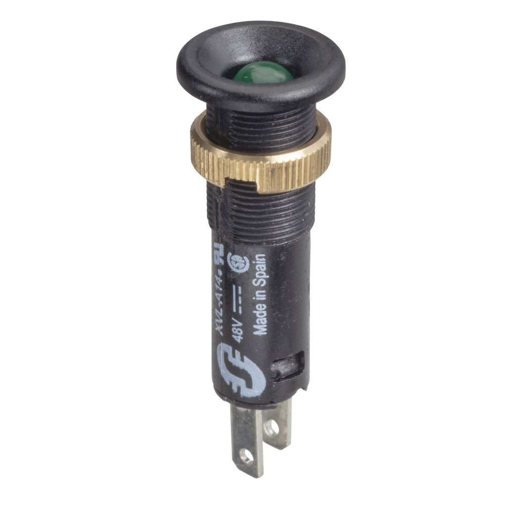 XVLA143 – LED pilot light with black bezel, Harmony XVL, green, 8mm, IP40, protruding LED, faston connectors, 48V