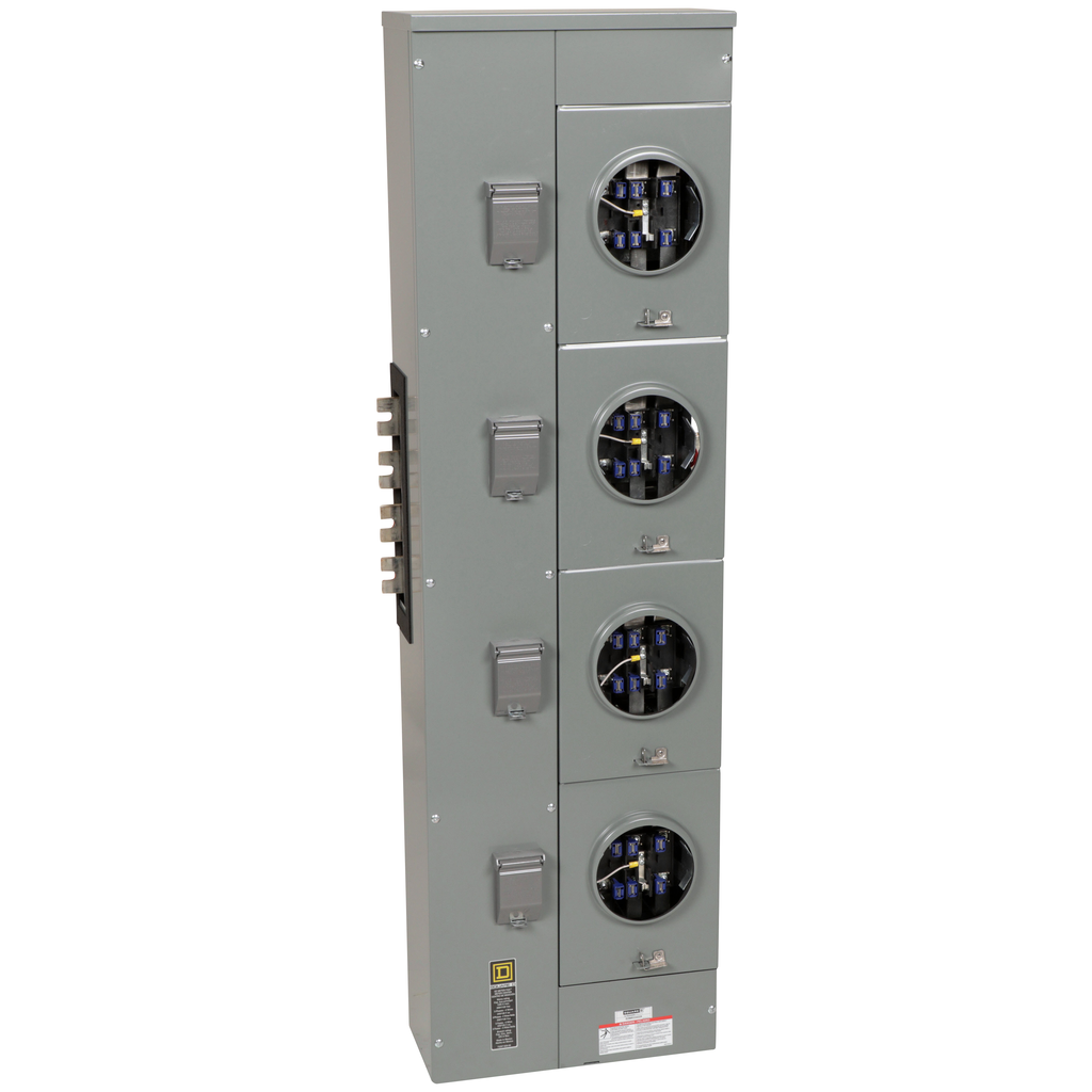 EZMR334225 – Branch unit, EZ Meter-Pak, 225A, 4 x 7 jaw sockets, 208Y/120VAC, no bypass, ringless, 1200A Al/Cu busbar