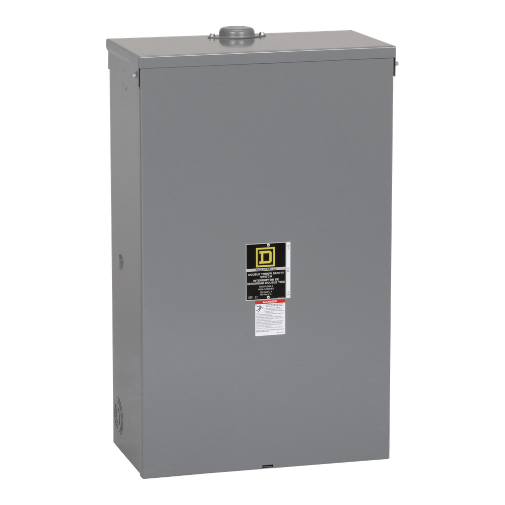 82344RB – Safety switch, double throw, non fusible, 200A, 600V, 3 pole, 15HP, NEMA 3R, bolt on provision