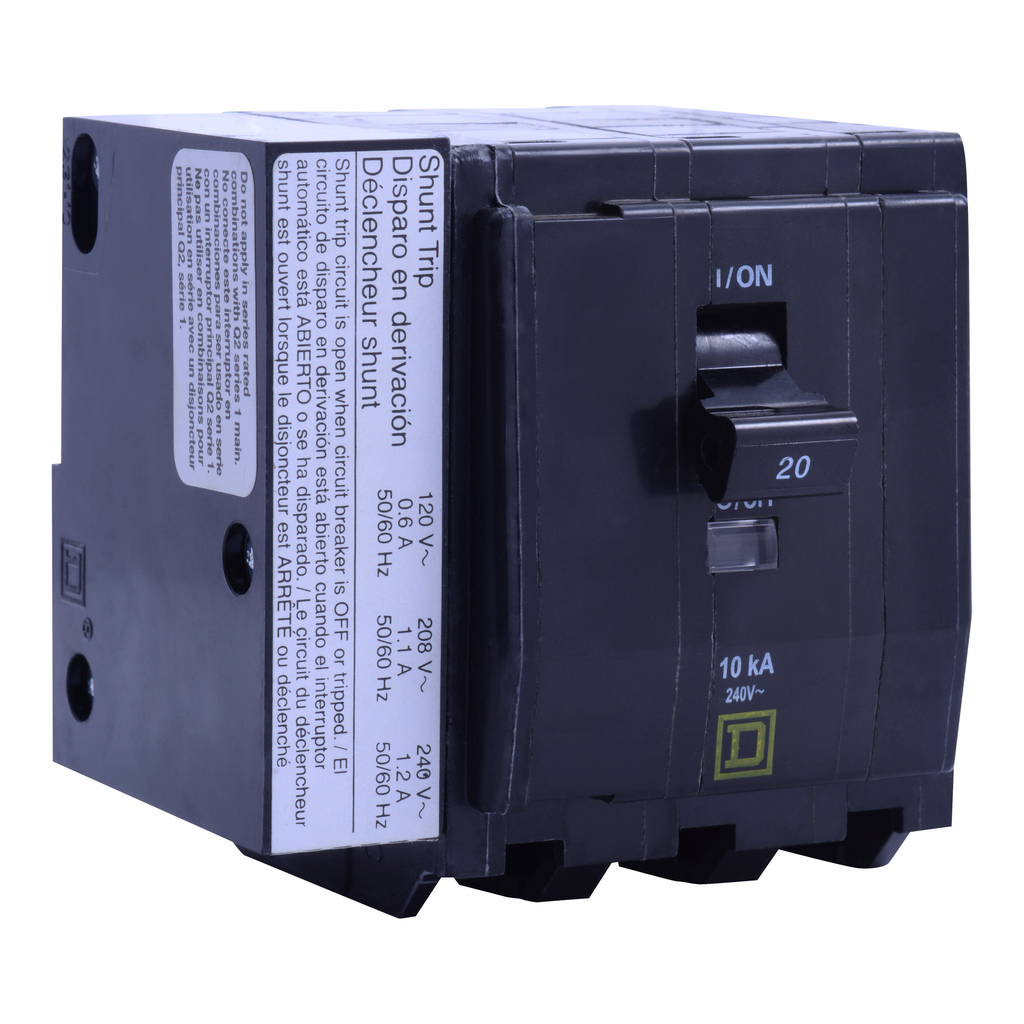 QO3301021 – Mini circuit breaker, QO, 30A, 3 pole, 120/240VAC, 10kA, plug in, AC shunt