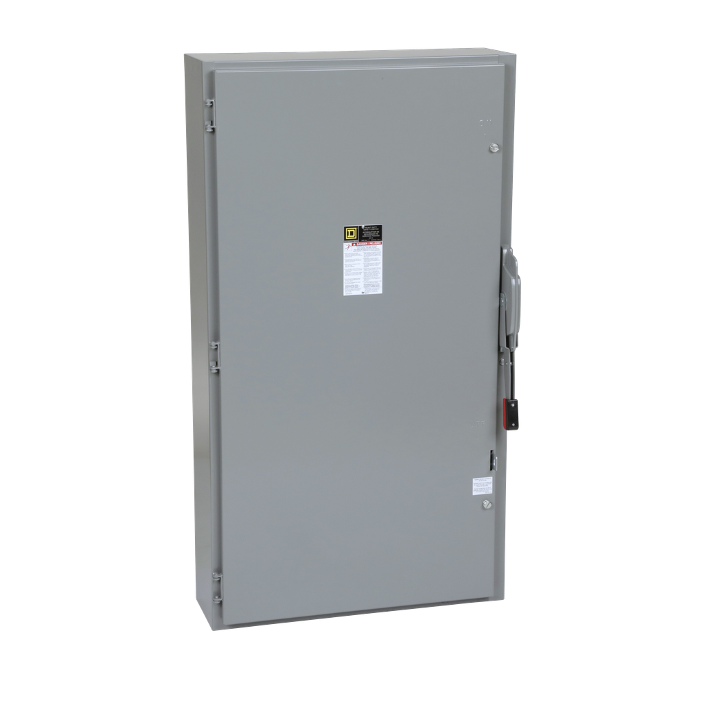 H225N – Safety switch, heavy duty, fusible, 400A, 2 pole, 125HP, 240VAC, 250VDC, neutral factory installed, NEMA1