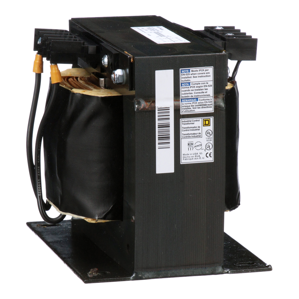 9070T1500D5 – Transformer, Type T, industrial control, 1500VA, 1 phase, 600V primary, 120V secondary, 115C rise