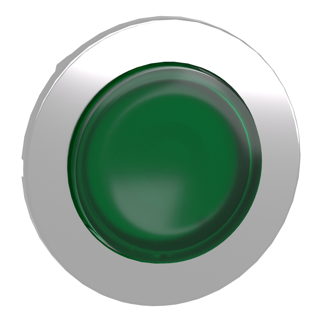 ZB4FH33 – Head for illuminated push button, Harmony XB4, metal, green projecting, 30mm, universal LED, push-push, unmarked