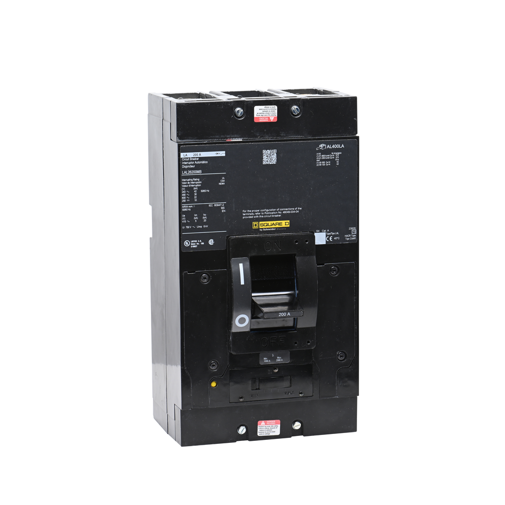 LAL26200MB – Circuit breaker, LA, 200A, 2 pole, 600VAC, 22kA, 250VDC, 10kA, lugs, thermal magnetic, short handle