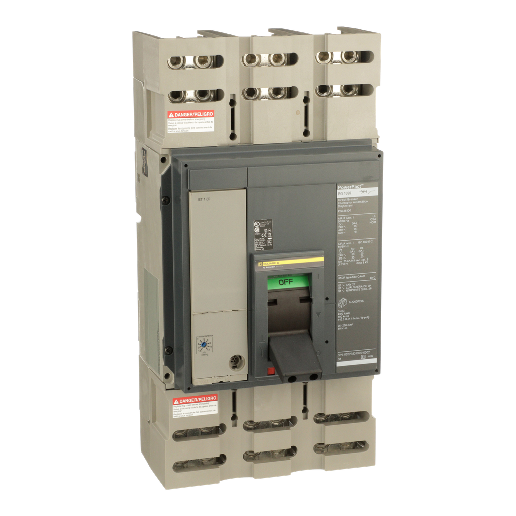 PGL36100 – Circuit breaker, PowerPacT P, 1000A, 3 pole, 600VAC, 18kA, lugs, ET1.0l, 80%