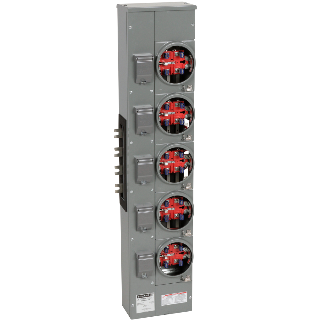EZMR315125 – Branch unit, EZ Meter-Pak, 125A, 5 x 5 jaw sockets, 208Y/120VAC, no bypass, ringless, 800A Al busbar