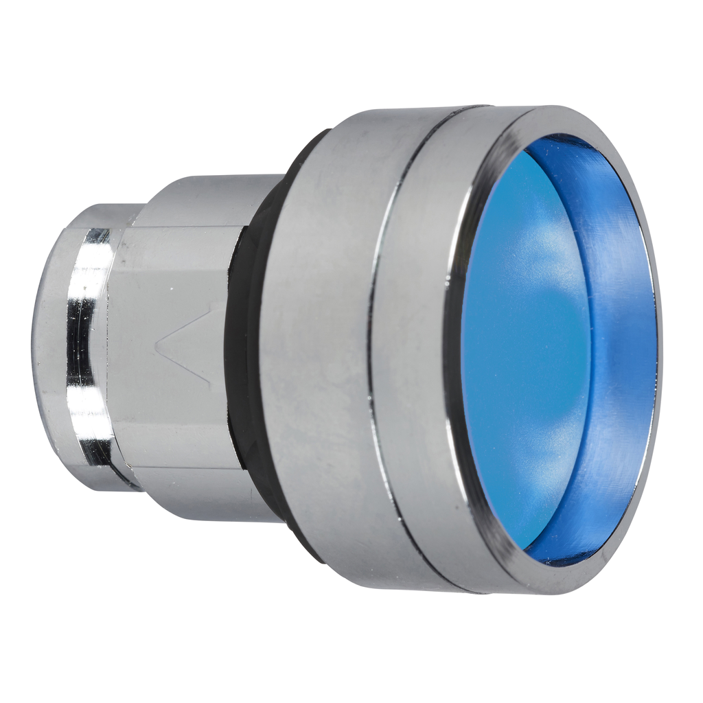 ZB4BA66 – Head for illuminated push button, Harmony XB4, metal, blue recessed, 22mm, spring return, high guard, unmarked